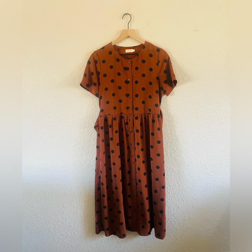 Polka Dot Short Sleeve Midi Dress in Rust